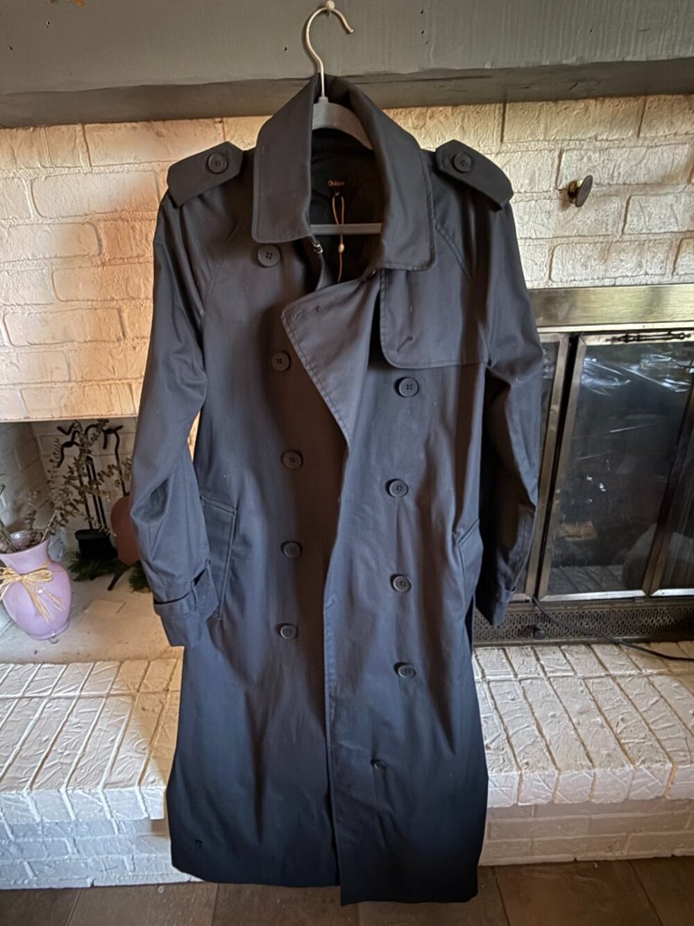 Quince Comfort Stretch Long Trench Coat Midnight Black Medium NWOT